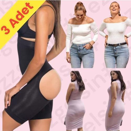 Kadın Kalça Toparlayıcı Dikleştirici Açık Popo Dikişsiz Yüksek Bel Korse 3 Adet