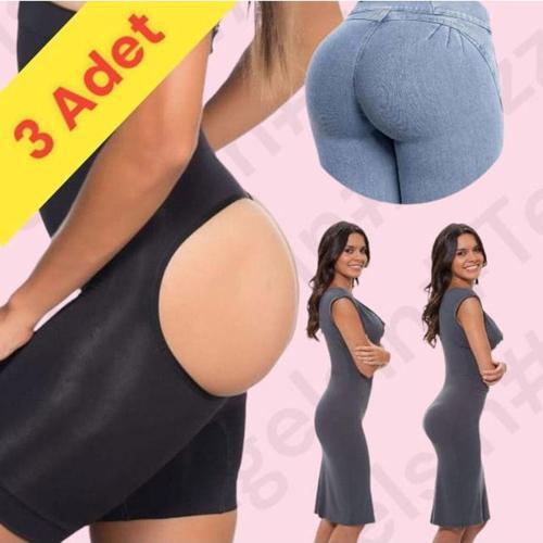 Kadın Beden Incelten Fit Gösteren Açık Popo Dikişsiz Yüksek Bel Korse 3 Adet
