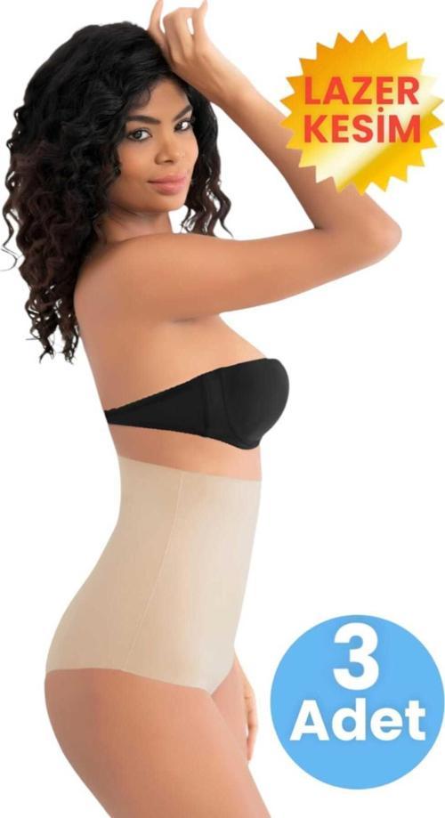 Kadın Lazer Kesim  İnceltici Ve Toparlayıcı Yüksek Bel Slip Korse 3'Lü Set