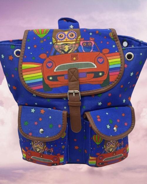 Kadın Lacoste Kumaş Baykuş Desenli Sırt Çantası