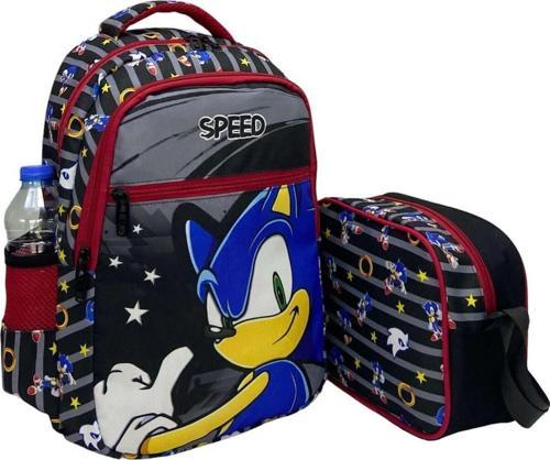 Kirpi Sonic Renkli Baskılı 3 Bölmeli Ve Beslenmeli 2'Li Takım İlkokul Sırt Çantası Ve Okul Çantası