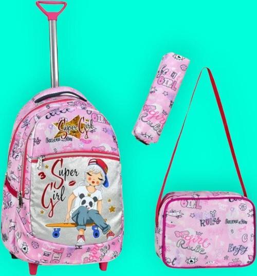 Çekçekli Girl Desenli Beslenmeli Ve Kalemlikli Okul Çantası 3'Lü Set