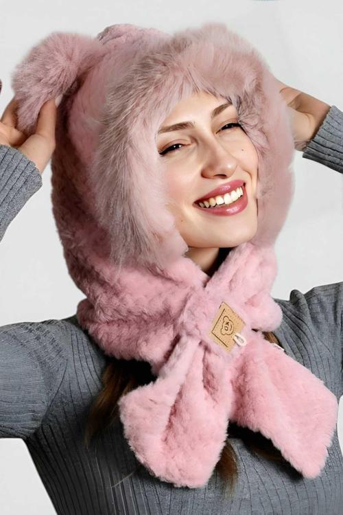 Kadın Kulaklıklı Boyun Bağlamalı Yumuşak Peluş Şapka