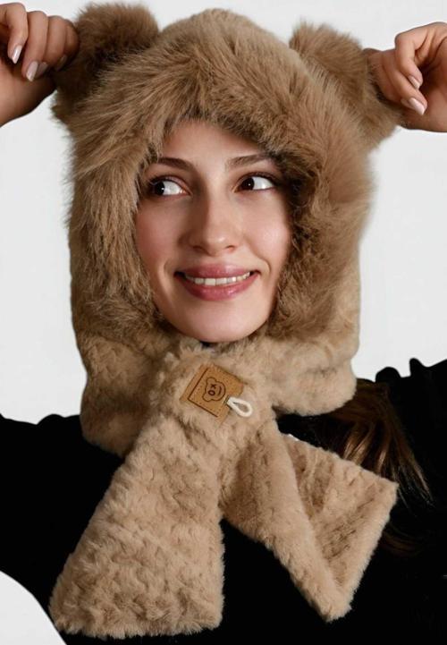 Kadın Kulaklıklı Boyun Bağlamalı Yumuşak Peluş Şapka