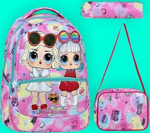 Kız Çocuk Girl Desenli Beslenmeli Ve Kalemlikli Okul Çantası 3'Lü Set