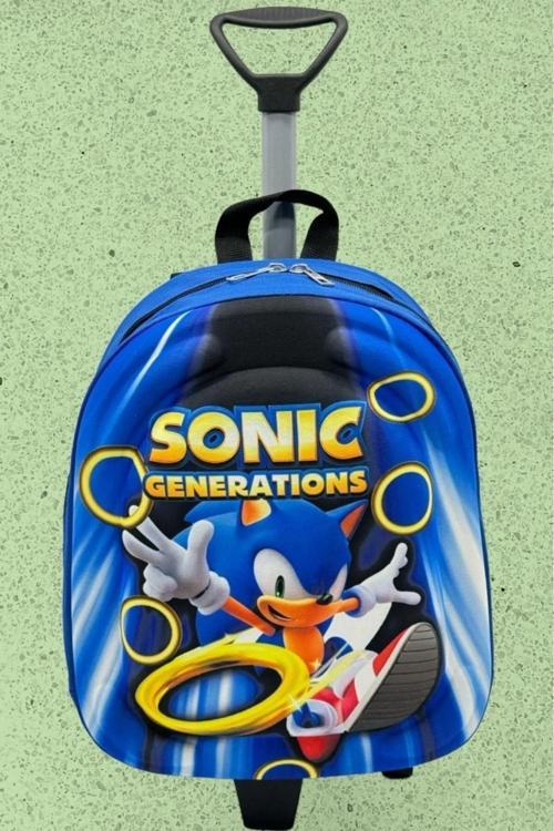 Kirpi Sonic 3D Baskılı Çekçekli Anaokulu Kreş 2-6 Yaş Sırt Çantası Ve Okul Çantası