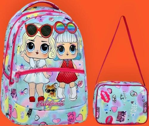 Kız Çocuk Renkli Desenli Beslenmeli Okul Çantası 2'Li Set