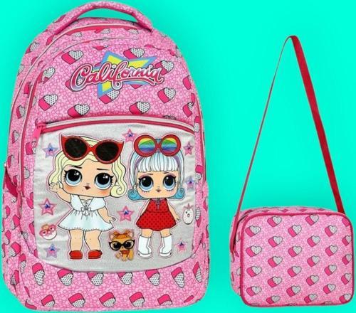 Kız Çocuk Bebek Desenli Beslenmeli Okul Çantası 2'Li Set