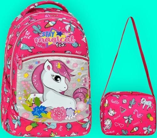 Kız Çocuk Unicorn Desenli Beslenmeli Okul Çantası 2'Li Set