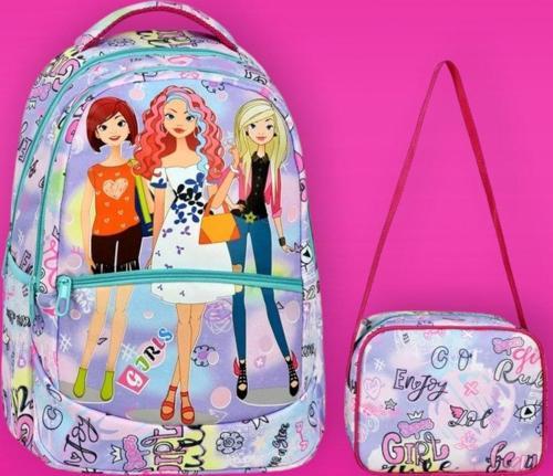 Kız Çocuk Girl Desenli Beslenmeli Okul Çantası 2'Li Set