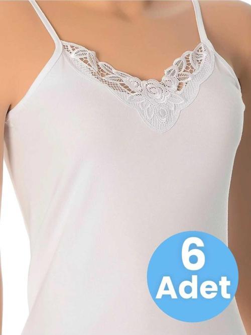 Kadın Pamuklu İp Askılı Güpürlü Atlet 6 Adet