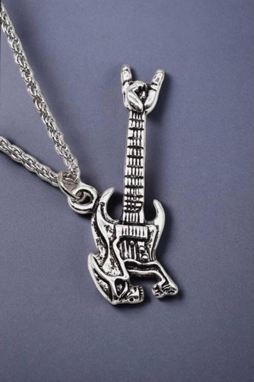 925 Ayar Antik Gümüş Kaplama Rock'N Roll Elektro Gitar Kolye