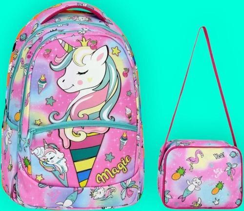 Kız Çocuk Unicorn Desenli Beslenmeli Okul Çantası 2'Li Set