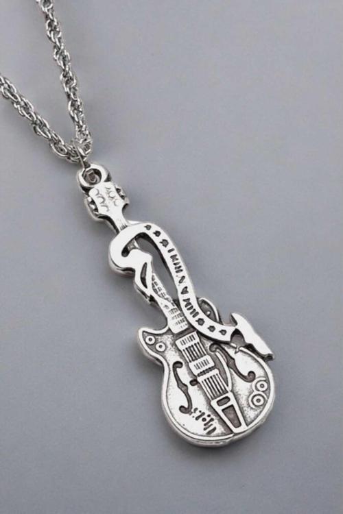 925 Ayar Antik Gümüş Kaplama Rock'N Roll Gitar Kolye