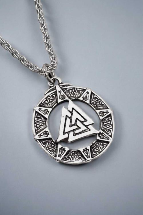925 Ayar Antik Gümüş Kaplama Viking Valkunt Kolye