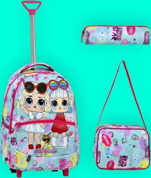 Çekçekli Renkli Bebek Desenli Beslenmeli Ve Kalemlikli Okul Çantası 3'Lü Set