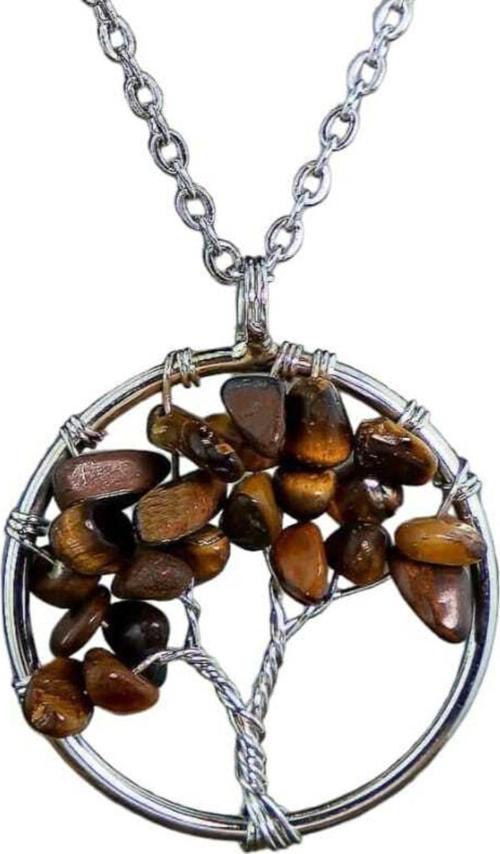 Doğal Kaplangözü Taşı Hayat Ağacı Kolye