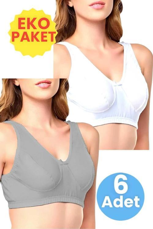 Kadın Pamuklu Penye Yarım Atlet 3 Beyaz 3 Gri