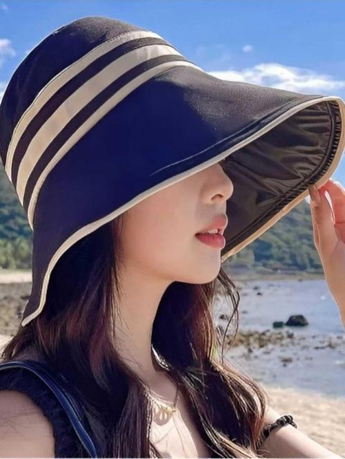 Kadın Geniş Siperli Uv Korumalı Çizgili Ayarlanabilir Şapka