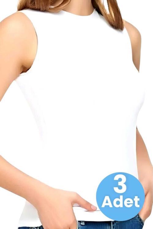 Kadın Sıfır Kol Bisiklet Yaka Pamuklu Atlet 3'Lü Set