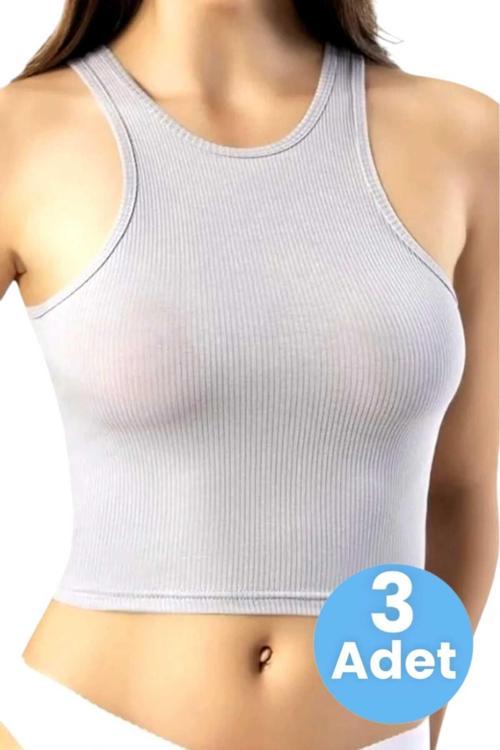 Kadın Geniş Askılı Kaşkorse Crop 3'Lü Set