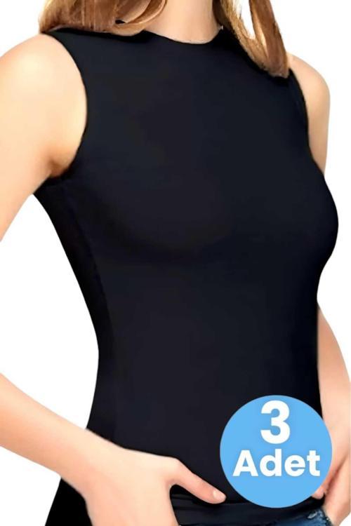 Kadın Sıfır Kol Bisiklet Yaka Pamuklu Atlet 3'Lü Set