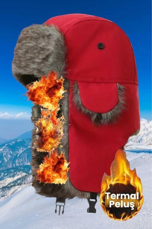 Unisex Termal Peluş Kürklü Pilot Şapka