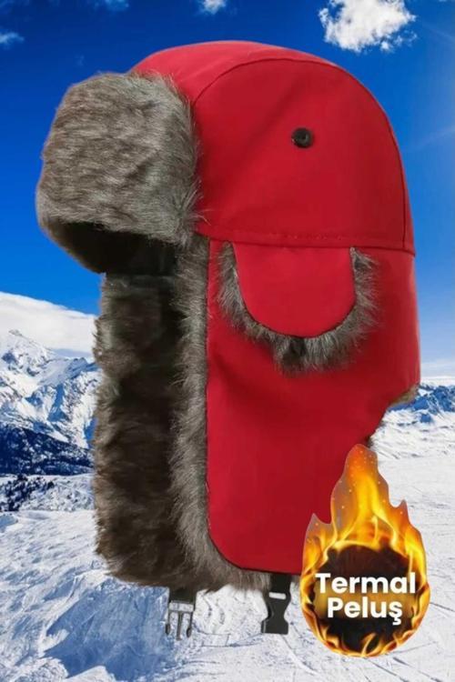 Unisex Termal Peluş Kürklü Pilot Şapka