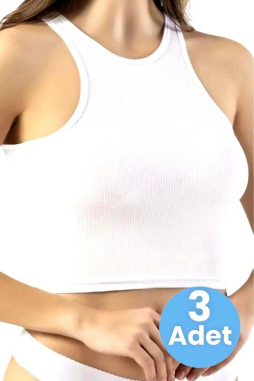 Kadın Geniş Askılı Kaşkorse Crop 3'Lü Set