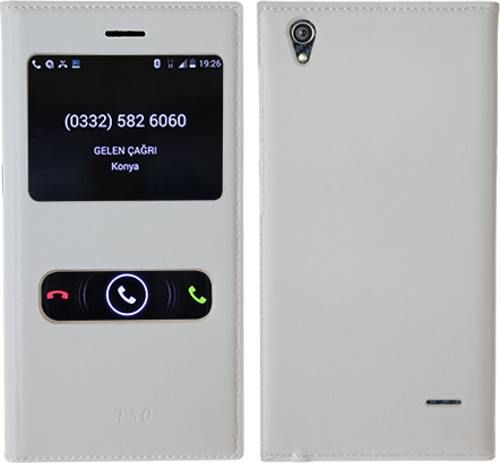 T50 ile Uyumlu Çift Pencereli Flip Cover Kılıf Beyaz