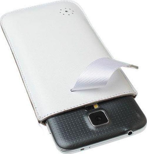 Galaxy S5 G900 ile Uyumlu Çekmeli Deri Kılıf Beyaz