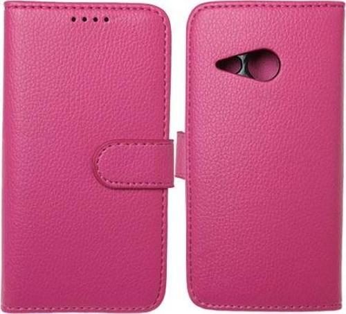 One M8 Mini ile Uyumlu Deri Kılıf Yan Model Kartlıklı Cüzdanlı Pembe