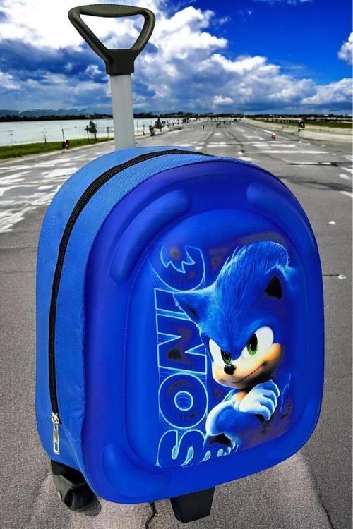 Kirpi Sonic Anaokulu Kreş Çekçekli 3D Baskılı 2-6 Yaş Tekerli Seyahat Valizi Sırt Ve Okul Çantası