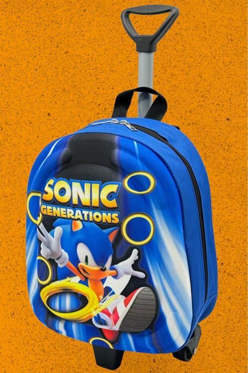 Kirpi Sonic Anaokulu Kreş Çekçekli 3D Baskılı 2-6 Yaş Tekerli Seyahat Valizi Sırt Ve Okul Çantası