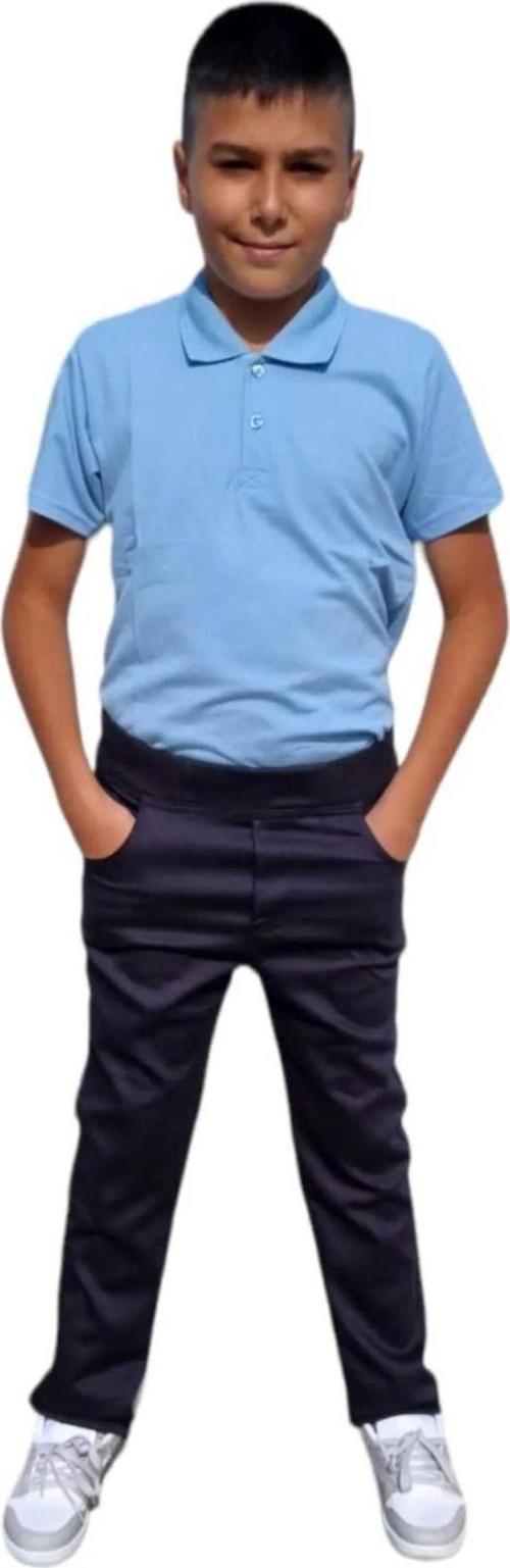 Erkek Çocuk Likralı Beli Lastikli Diz Yapmaz Kanvas Okul Pantolonu