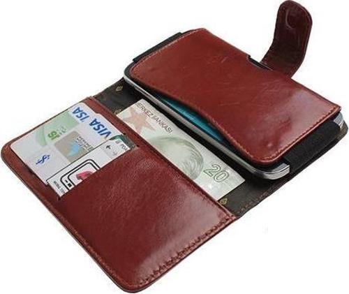 Lumia 525/520 ile Uyumlu Yan Kapaklı Cüzdanlı Kart Bölmeli Deri Kılıf Kahverengi
