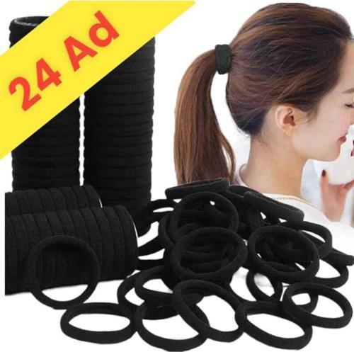 24'Lü Siyah 6 Cm Esnek Lastik Saç Tokası