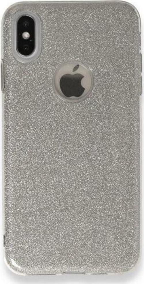 iPhone X ile Uyumlu Shining Simli Silikon Kılıf Gümüş