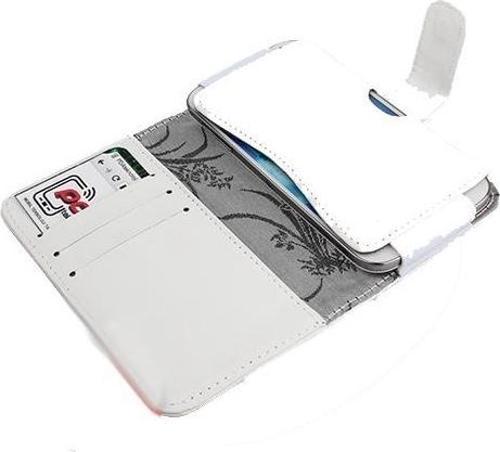 Galaxy S4 Mini i9190 ile Uyumlu Yan Kapaklı Cüzdanlı Kart Bölmeli Deri Kılıf Beyaz Renk