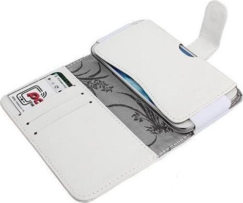 Galaxy S3 i9300 ile Uyumlu Yan Kapaklı Cüzdanlı Kart Bölmeli Deri Kılıf Beyaz Renk