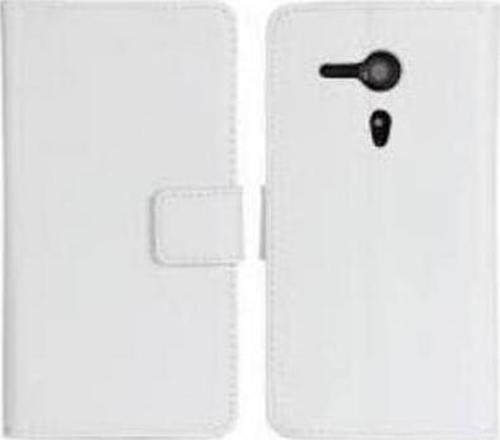 Xperia SP M35H ile Uyumlu Yan Kapaklı Cüzdanlı Kart Bölmeli Deri Kılıf Beyaz Renk