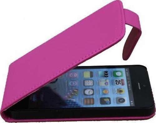 iPhone SE/5S/5 ile Uyumlu Deri Kılıf Dik Mıknatıslı Model Pembe Renk