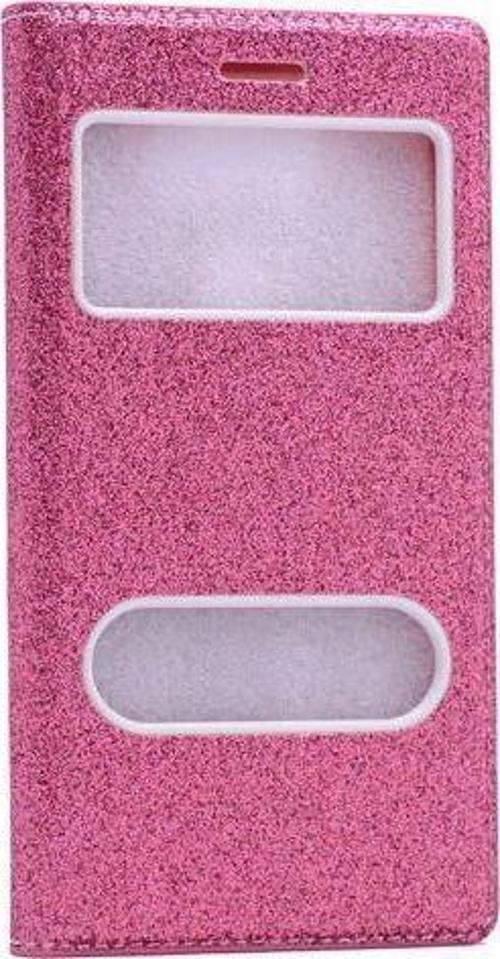 iPhone 7 ile Uyumlu Simli Kapaklı Pencereli Koruma Kılıfı Pembe