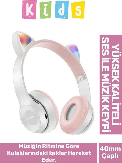 Gürültü Engelleyen Kız Erkek Çocuk Kedi Kulaklı Işıklı Mikrofonlu Kablosuz Bluetooth Kedili Kulaklık
