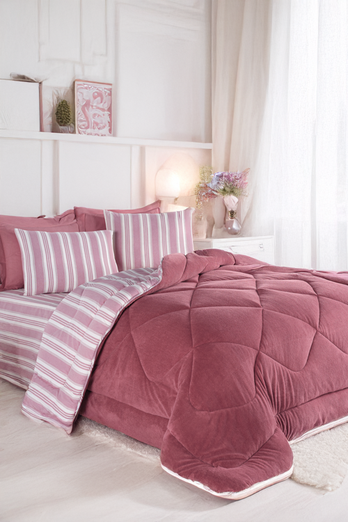 Uyku Seti Wellsoft Yorganlı Pofuduk 3 Parça Tek Kişilik Soft Line Bordo