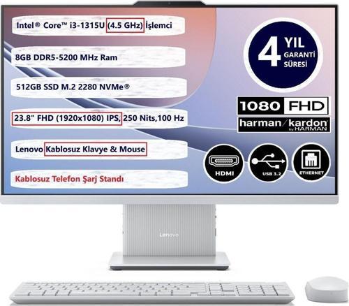 Ideacentre Aıo 24Irh9 Intel Core I3-1315U 8Gb 512Gb Ssd Freedos 23.8'' Fhd All In One Pc