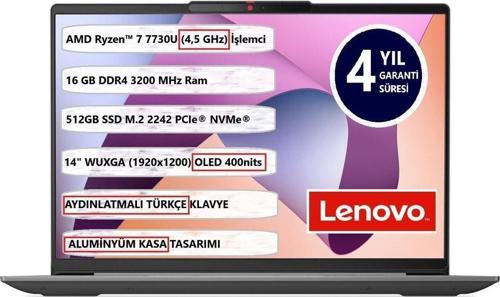 Ideapad Slım 5 14Abr8 Amd Ryzen™ 7 7730U 16Gb 512 Ssd Freedos 14" 82Xe009Ttx