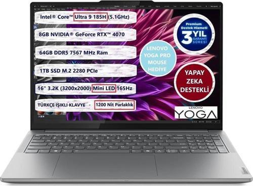 Yoga Pro9 16Imh9 Intel Core Ultra 9 185H 64Gb 1Tb Ssd 8Gb Rtx4070 16" 3.2K Freedos 83Dn005Ftr