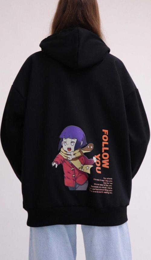 Anime Hinata Follow You Siyah Kapüşonlu Sweatshirt