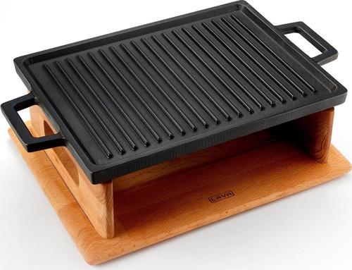 Dikdörtgen Çift Yön Izgara Hot Plate Döküm Demir Yekpare Çift Kulplu Kayın Servis Ahşabı Ölçü 22x30cm.(Isıtıcı dahil değ